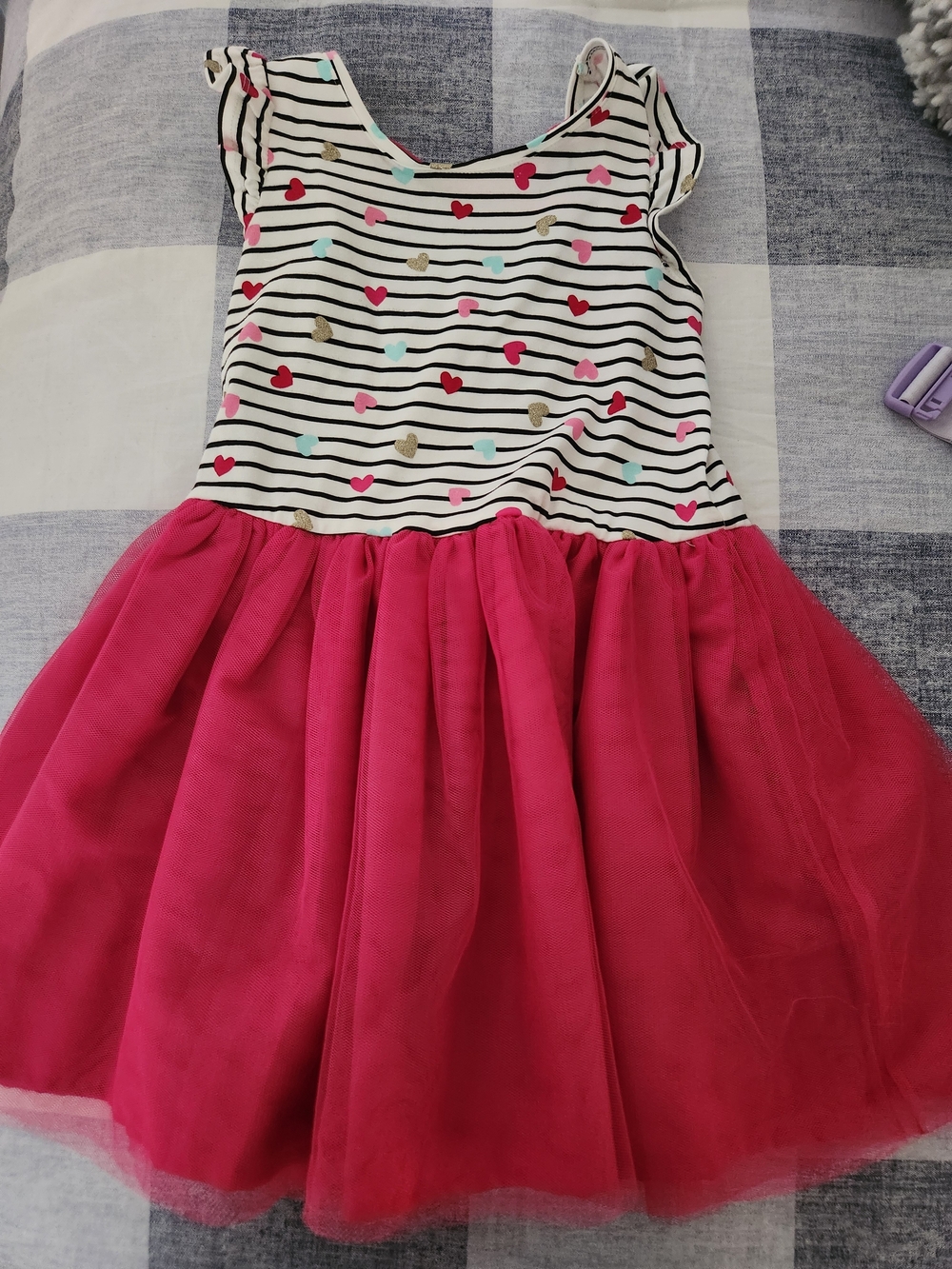 Isaac Mizrahi Black & White Striped Heart Hot Pink Tulle Skirt Dress Small 5/6